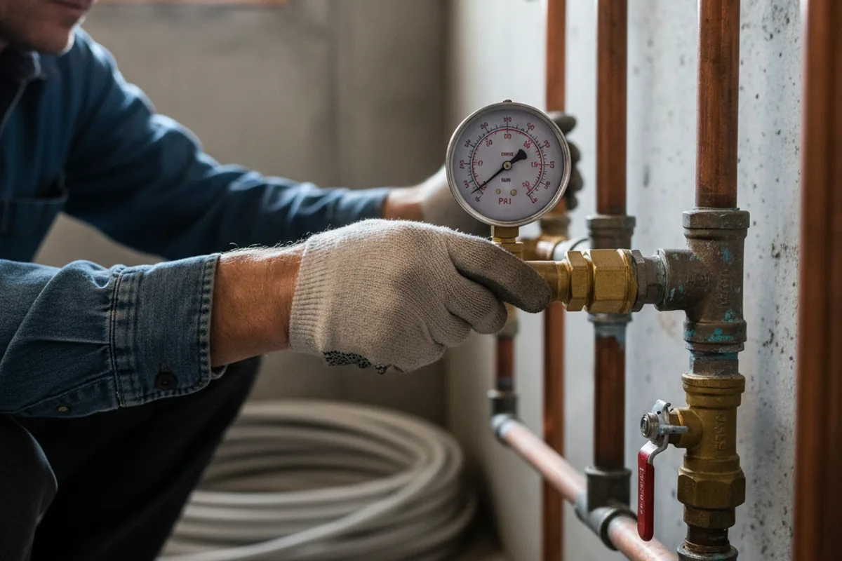 Pressure testing a repaired line during Water Line Repair in Table Grove